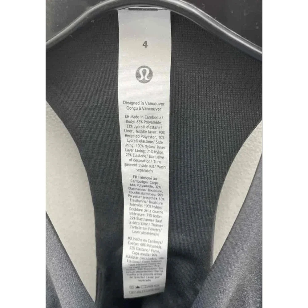 Lululemon Satin Shine Tank Wordmark Coal Grey Crop Top LW1FQSS Size 4 NWT‎
